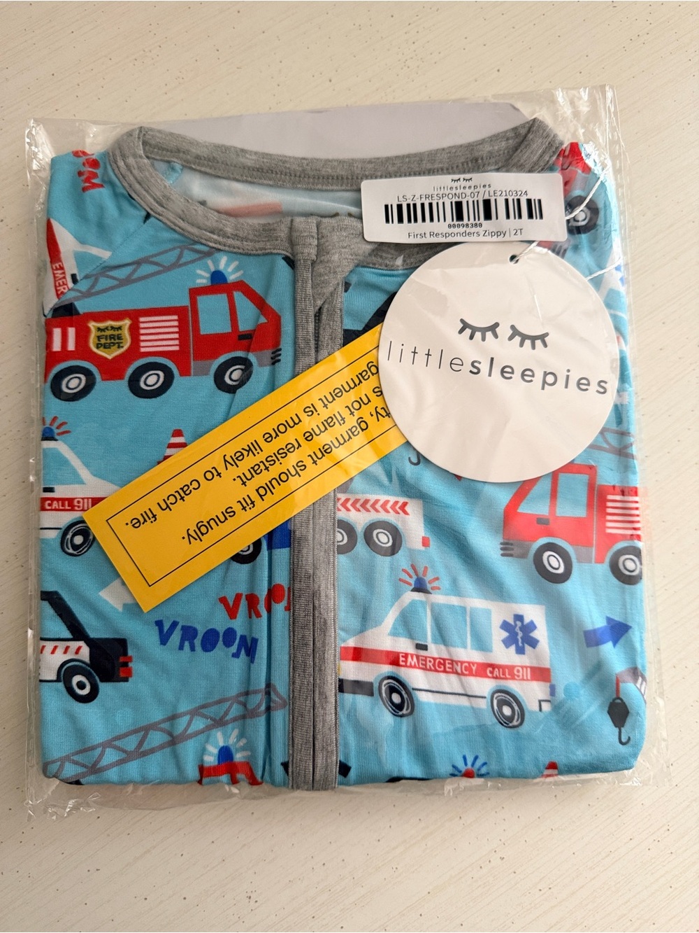 NEW 2T Little Sleepies Emergency Vehicle Zippy